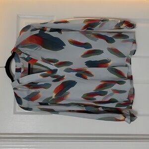 Tucker Silk Blouse (feather print)